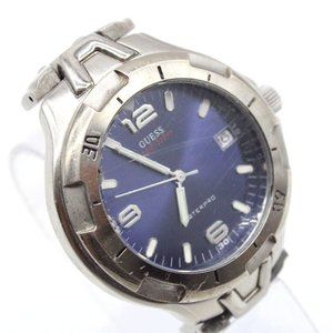 Guess Waterpro Watch Mens Silver Tone Stainless Steel Classic Quartz Blue Dial